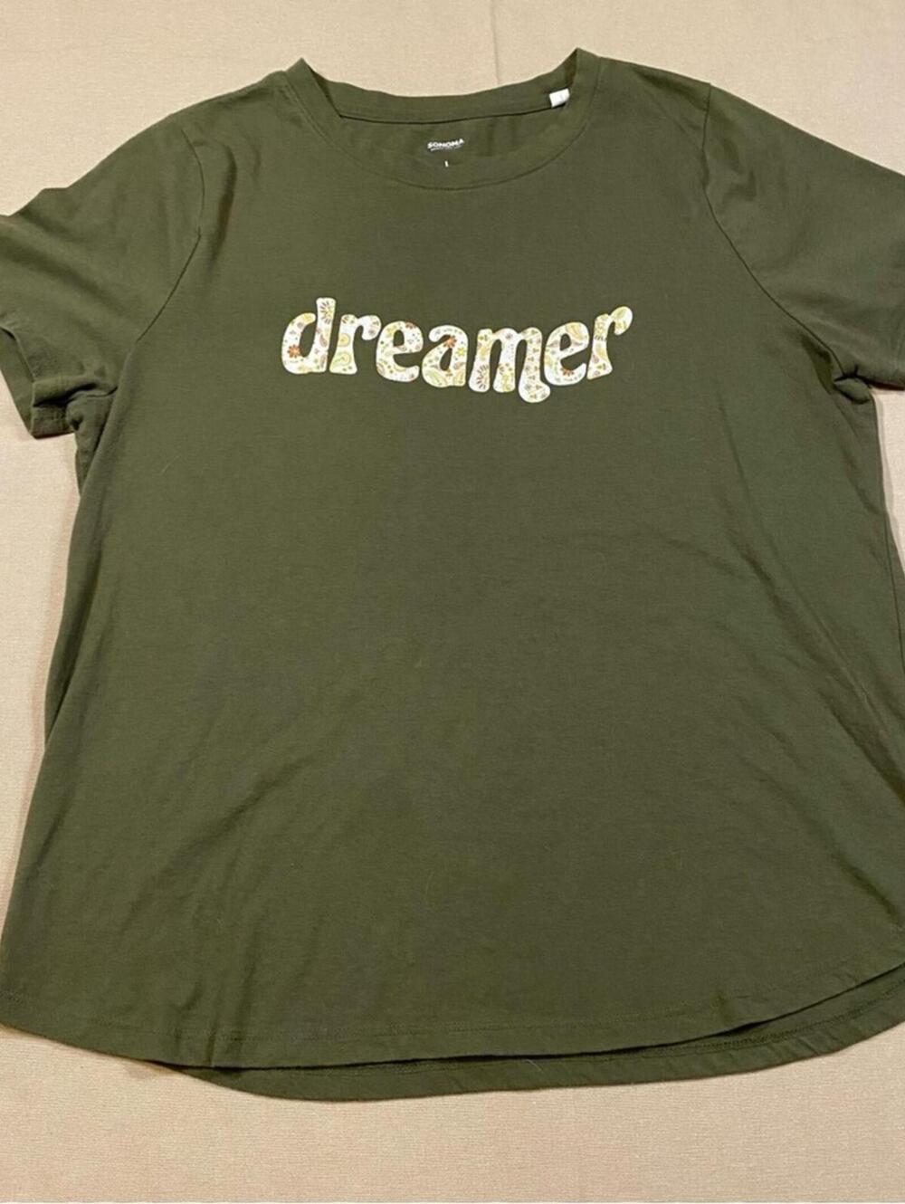 Sonoma Olive Green Dreamer Cotton Blend Tee Vtg retro style